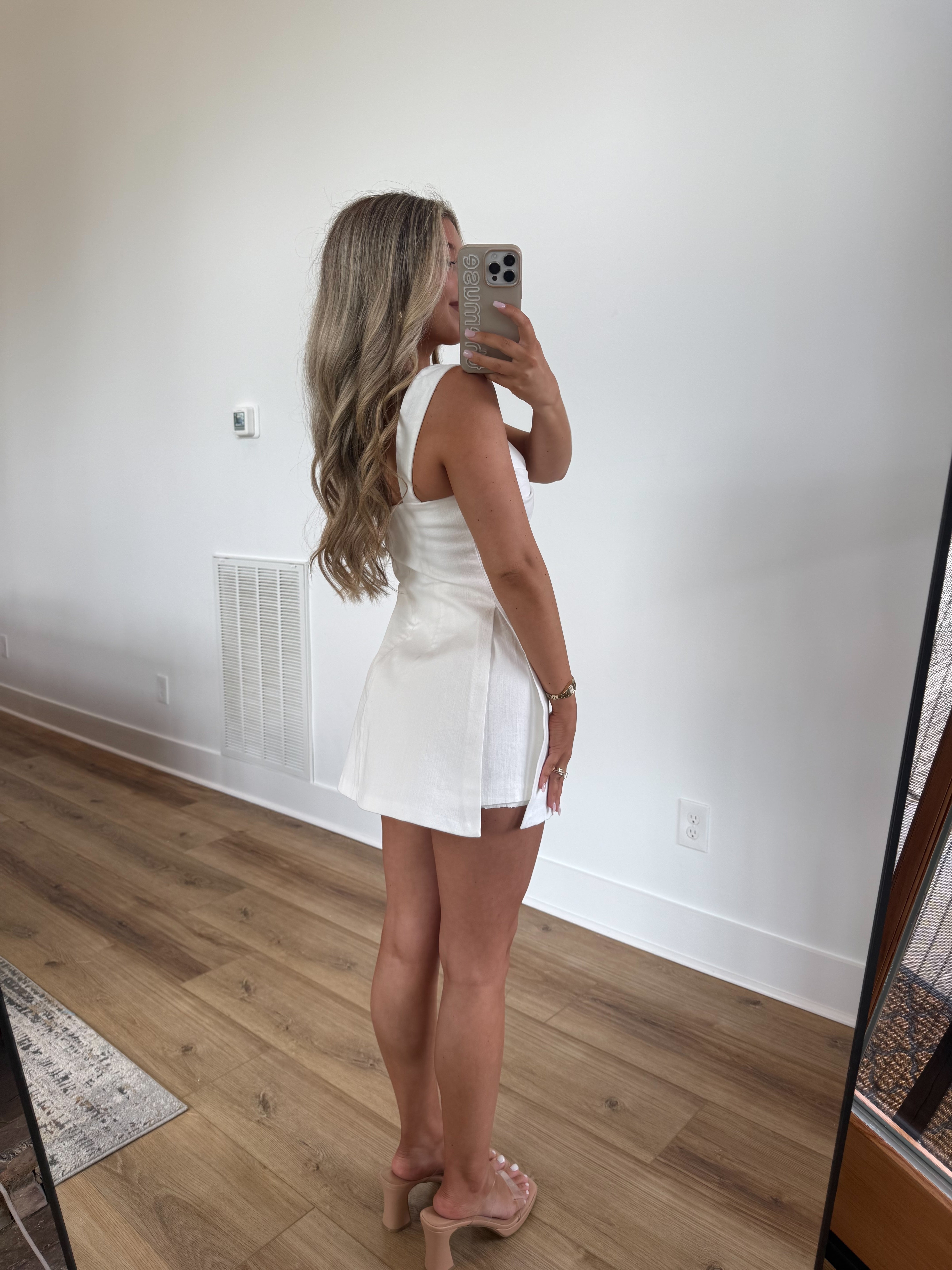 White Denim Twist Mini Dress