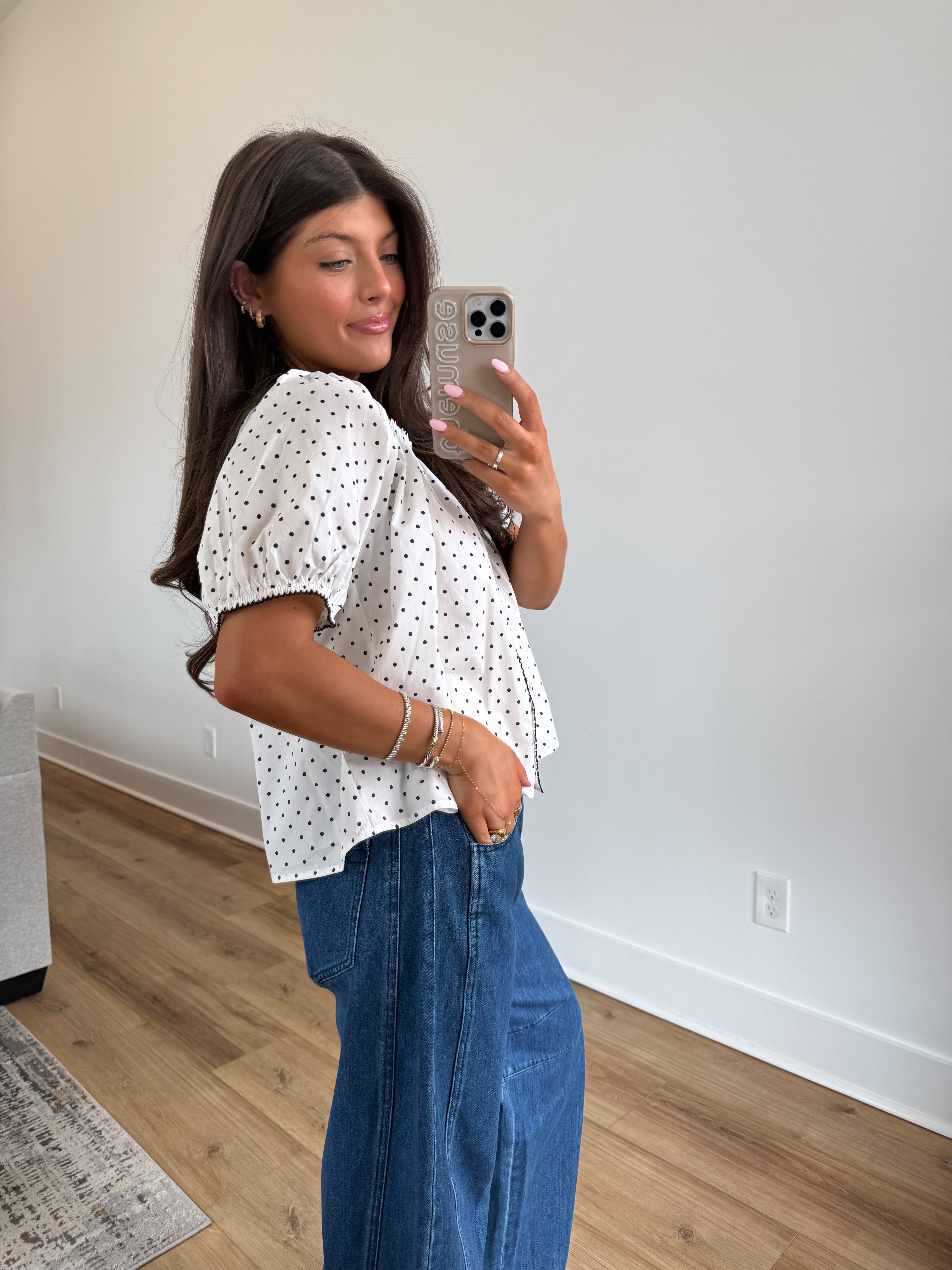 Polka Dot Button Top (White)