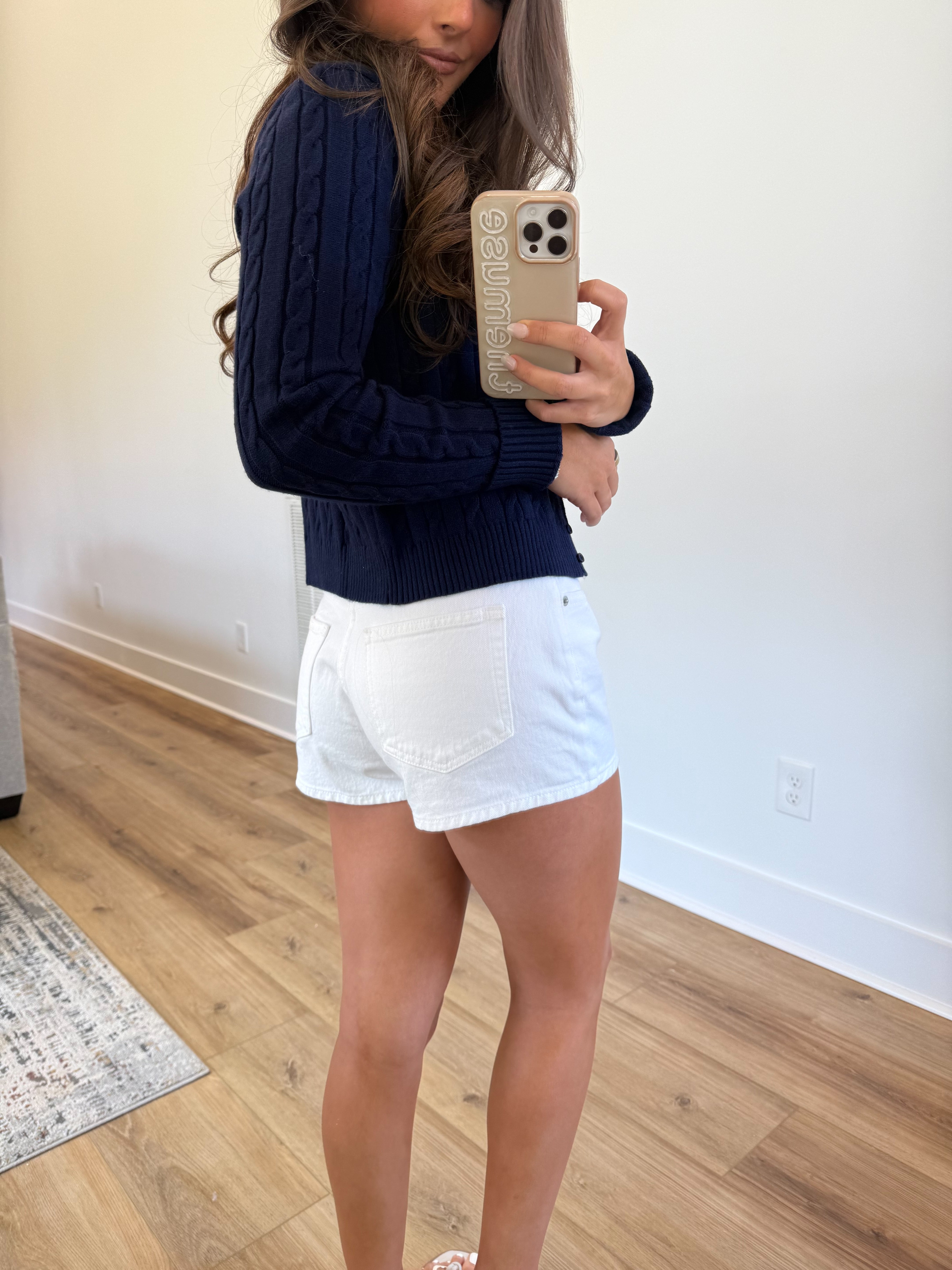 Mid Rise White Denim Shorts