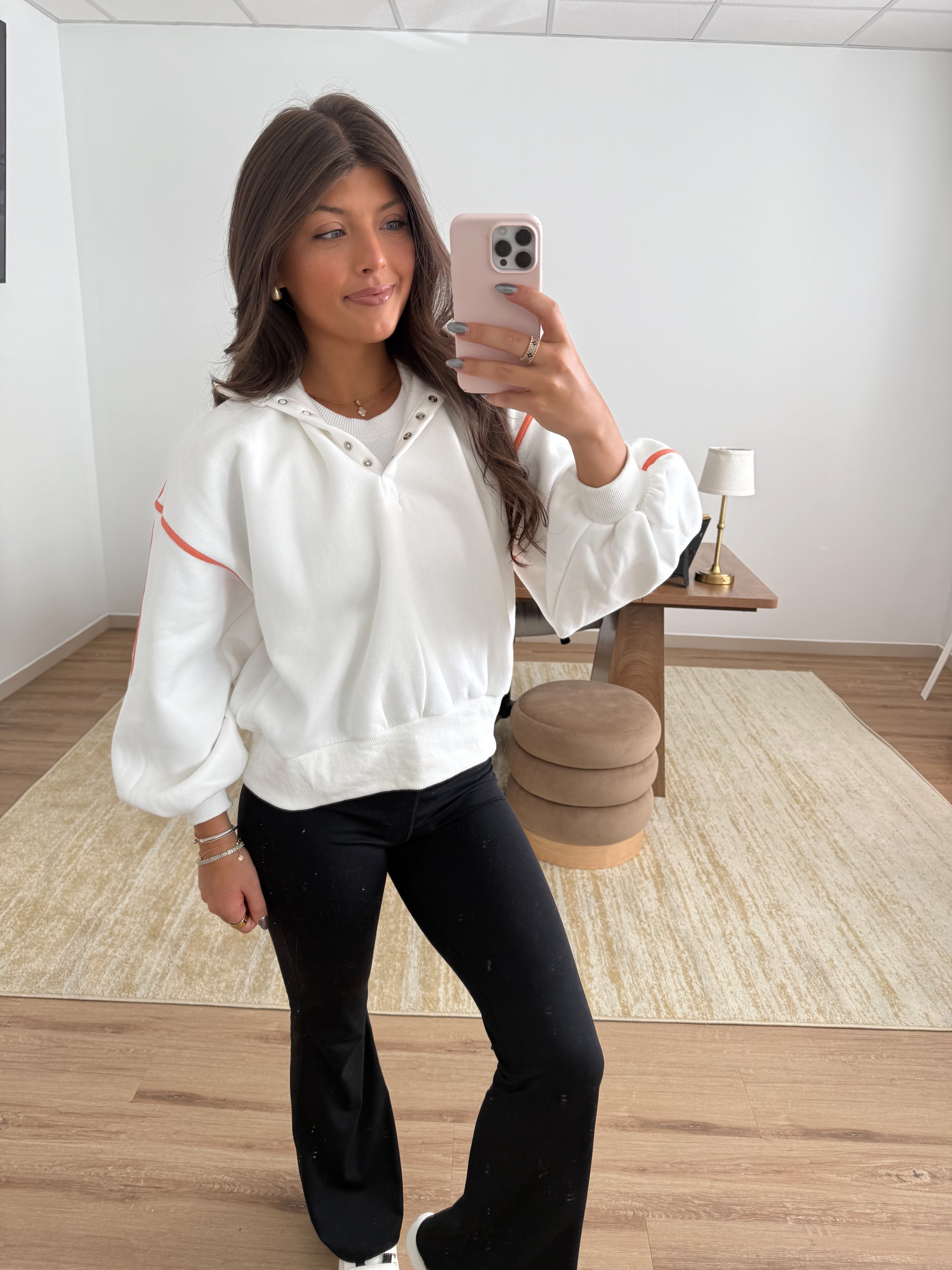 Orange Cream Snap Button Pullover