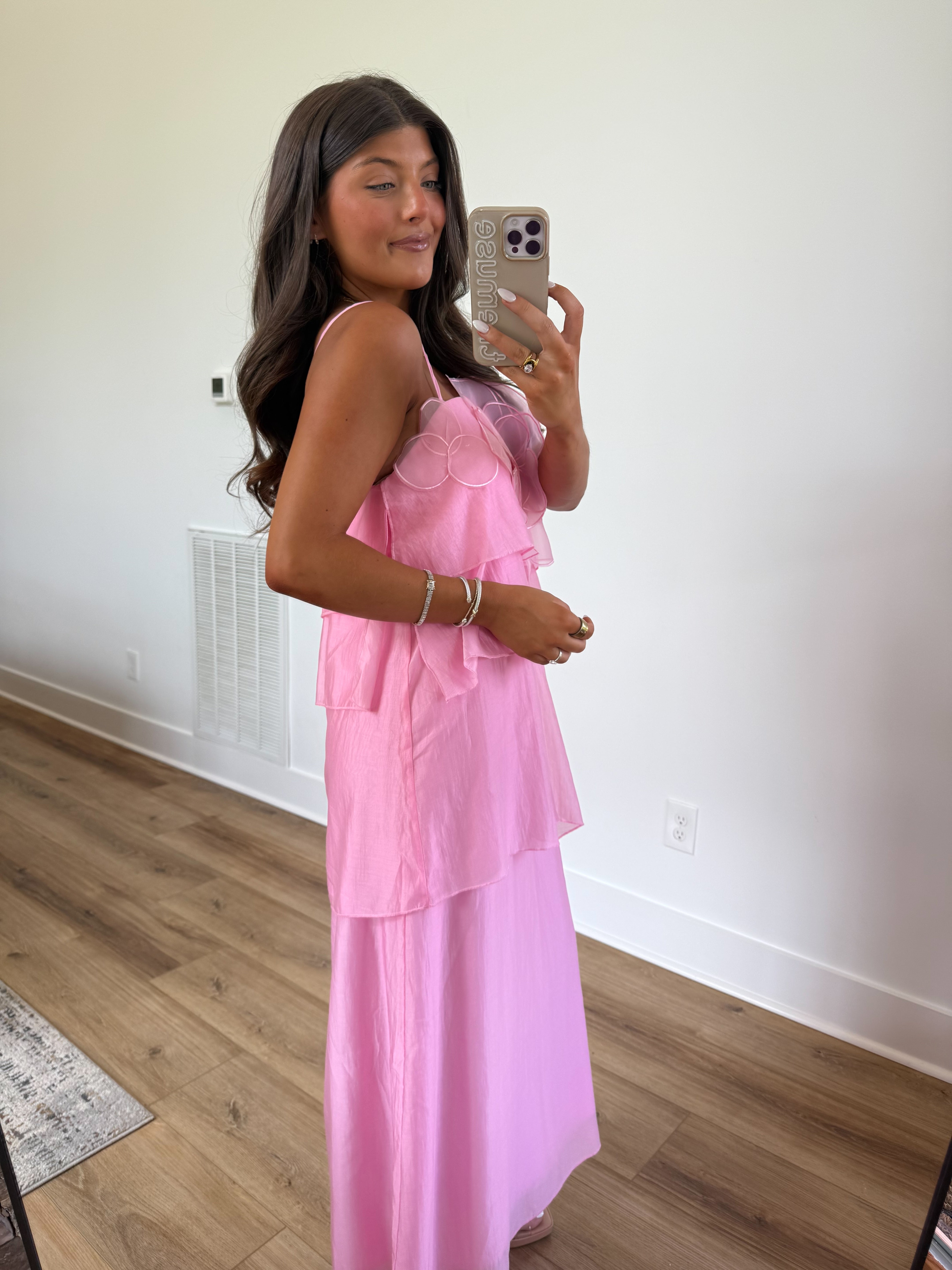 Pink Floral Appliqué Maxi