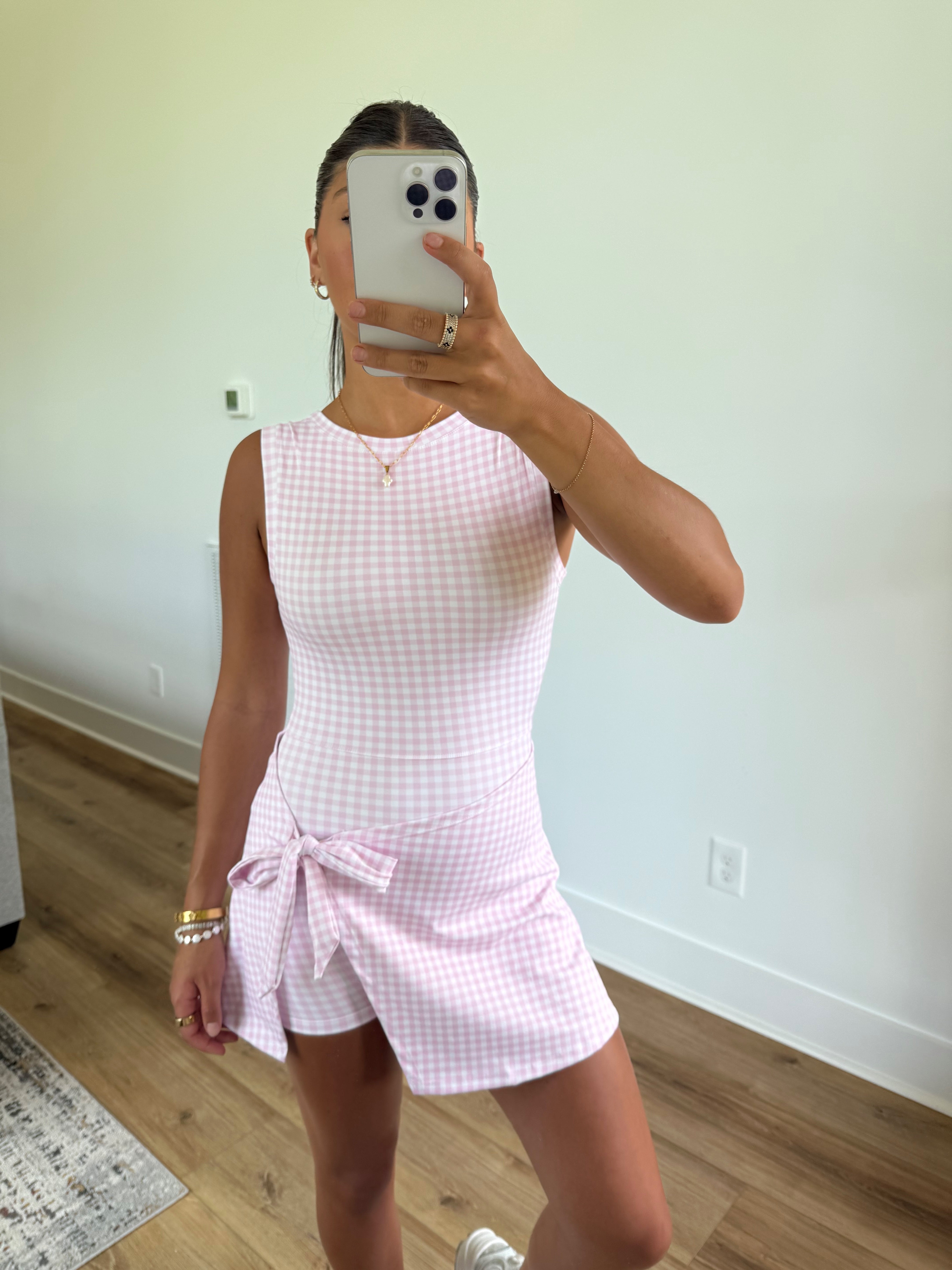 Pink Gingham Wrap Athletic Dress