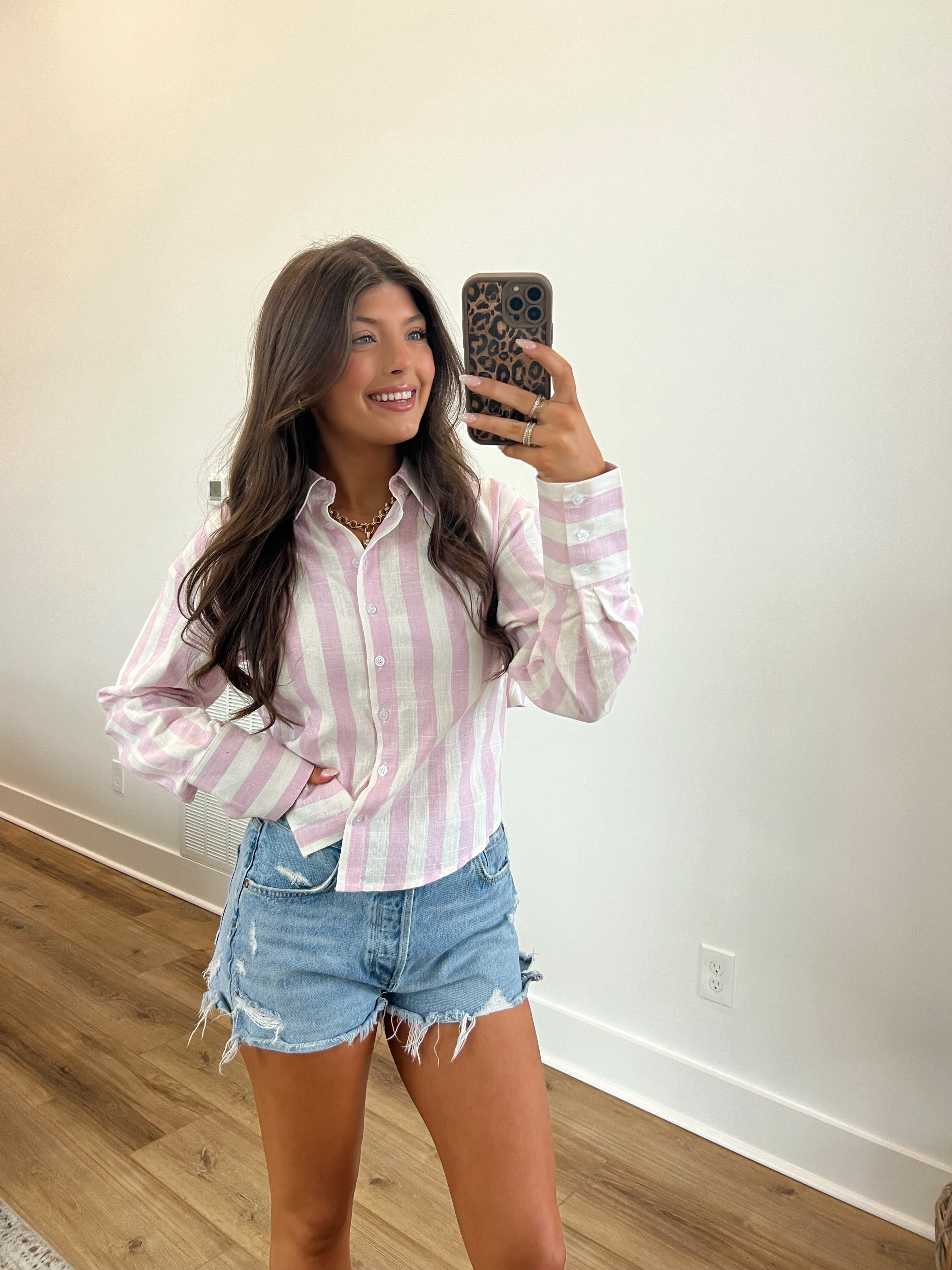 Pink & White Linen Tie Top