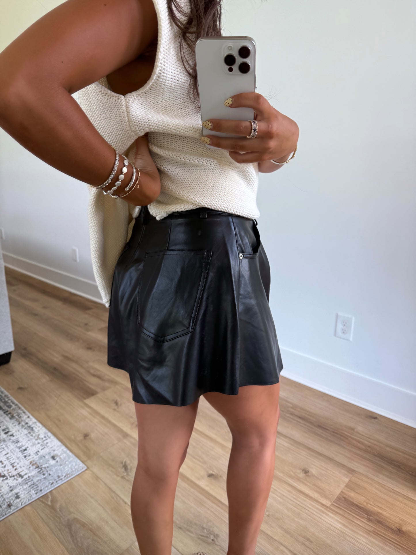 Black Leather Flare Shorts
