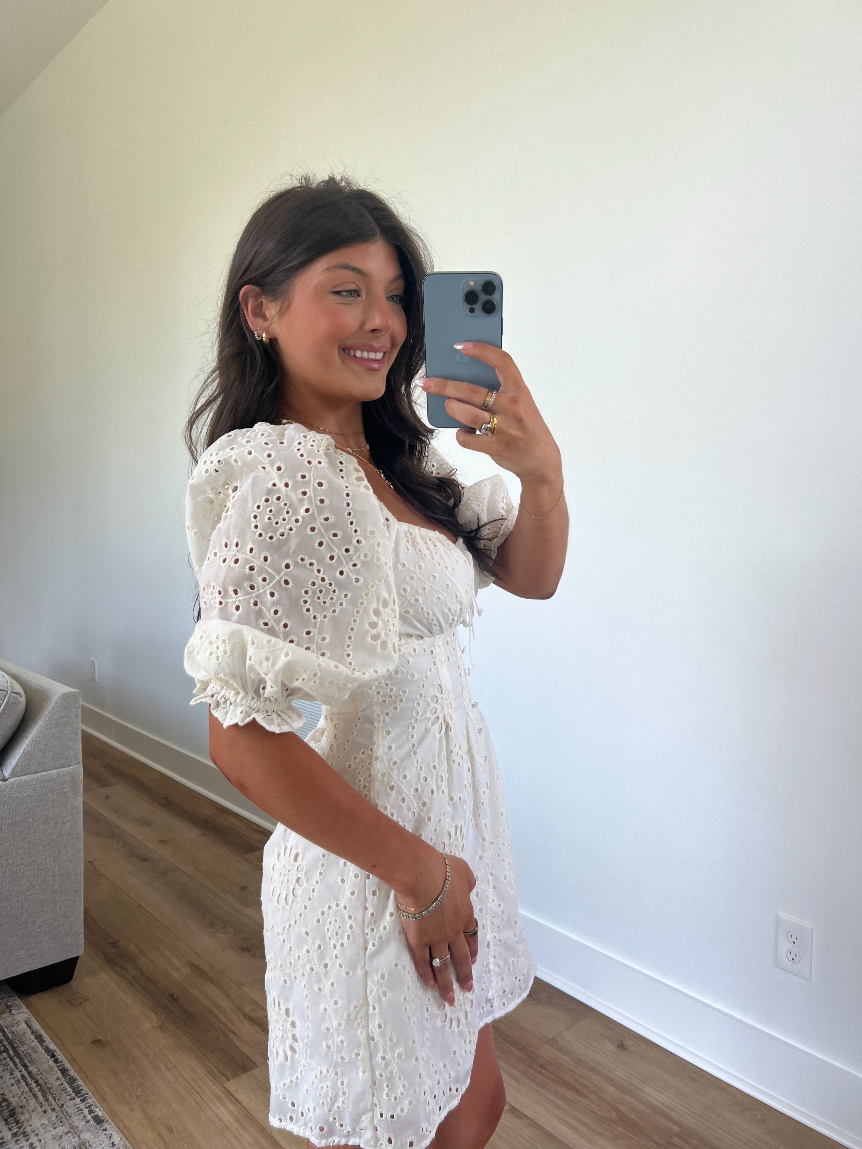 Ivory Eyelet Mini Dress