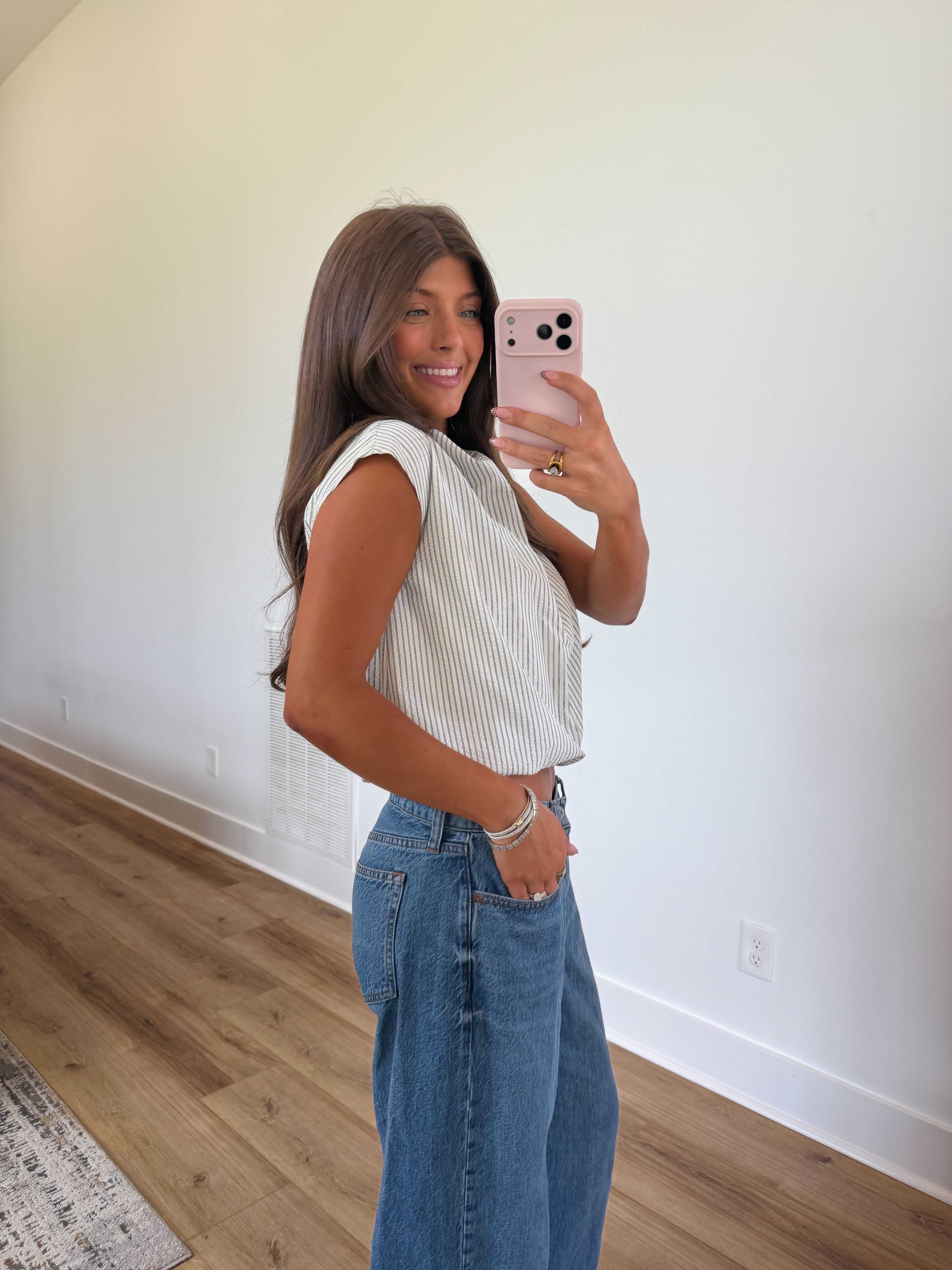 Pinstripe Boxy Top (White)