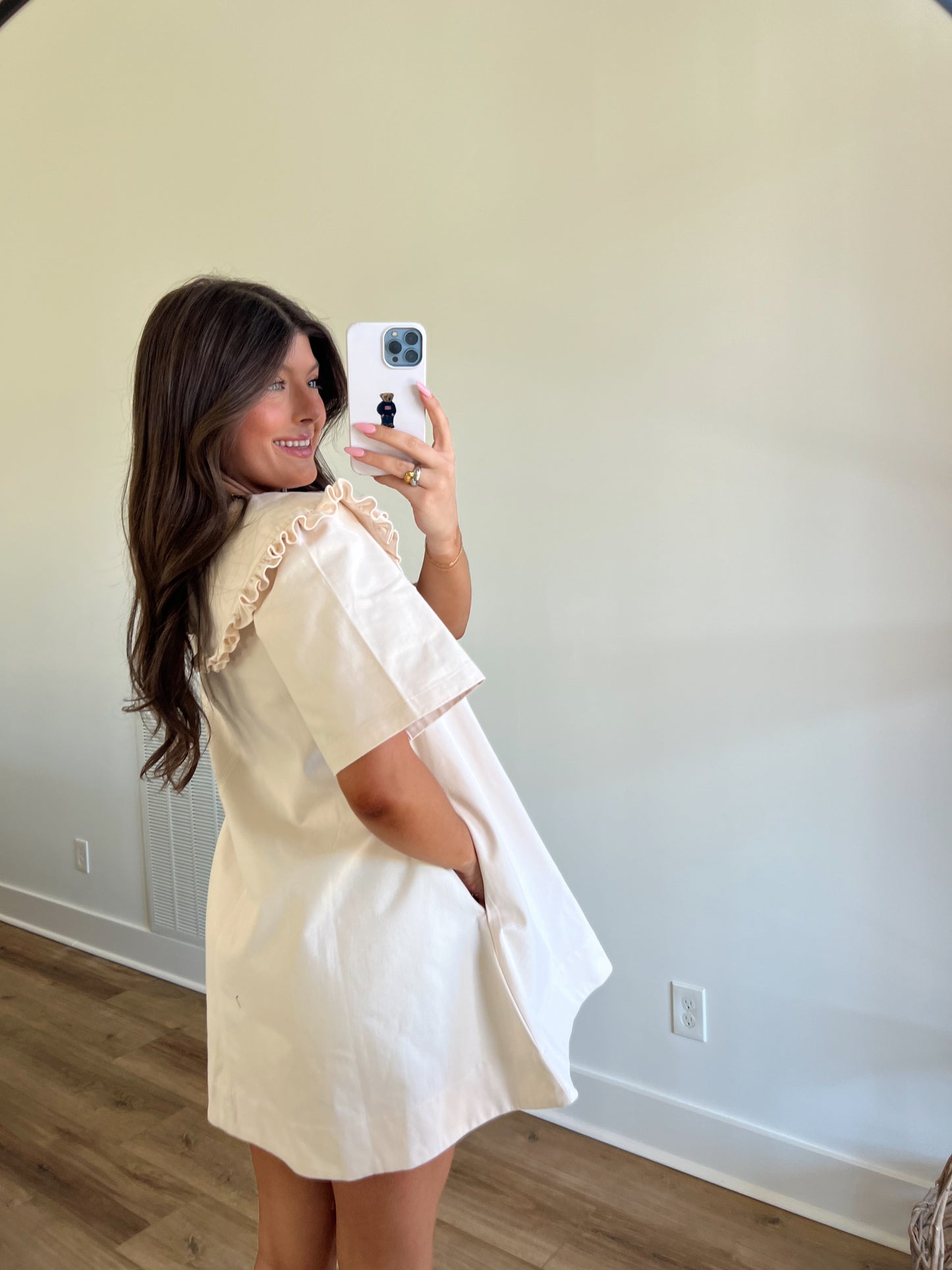Cream Denim Peter Pan Mini Dress