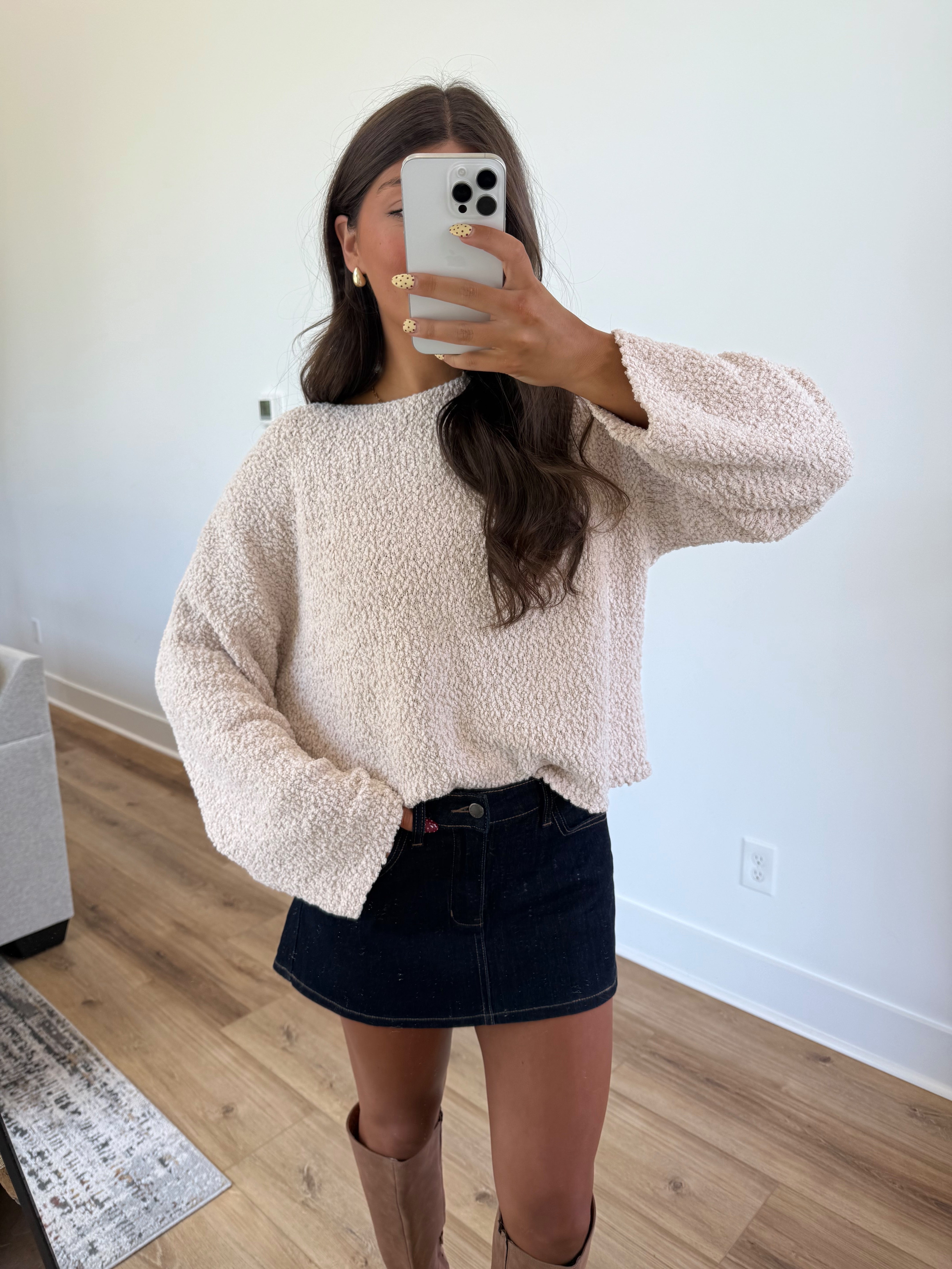 Cream Popcorn Boatneck Sweater