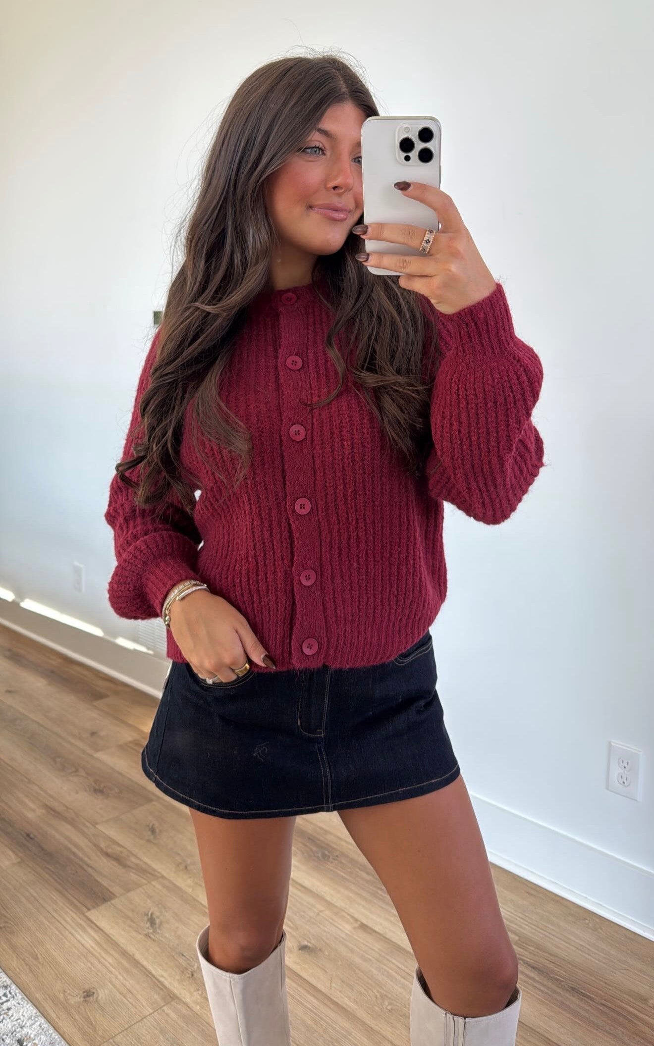 The Burgundy Button Sweater