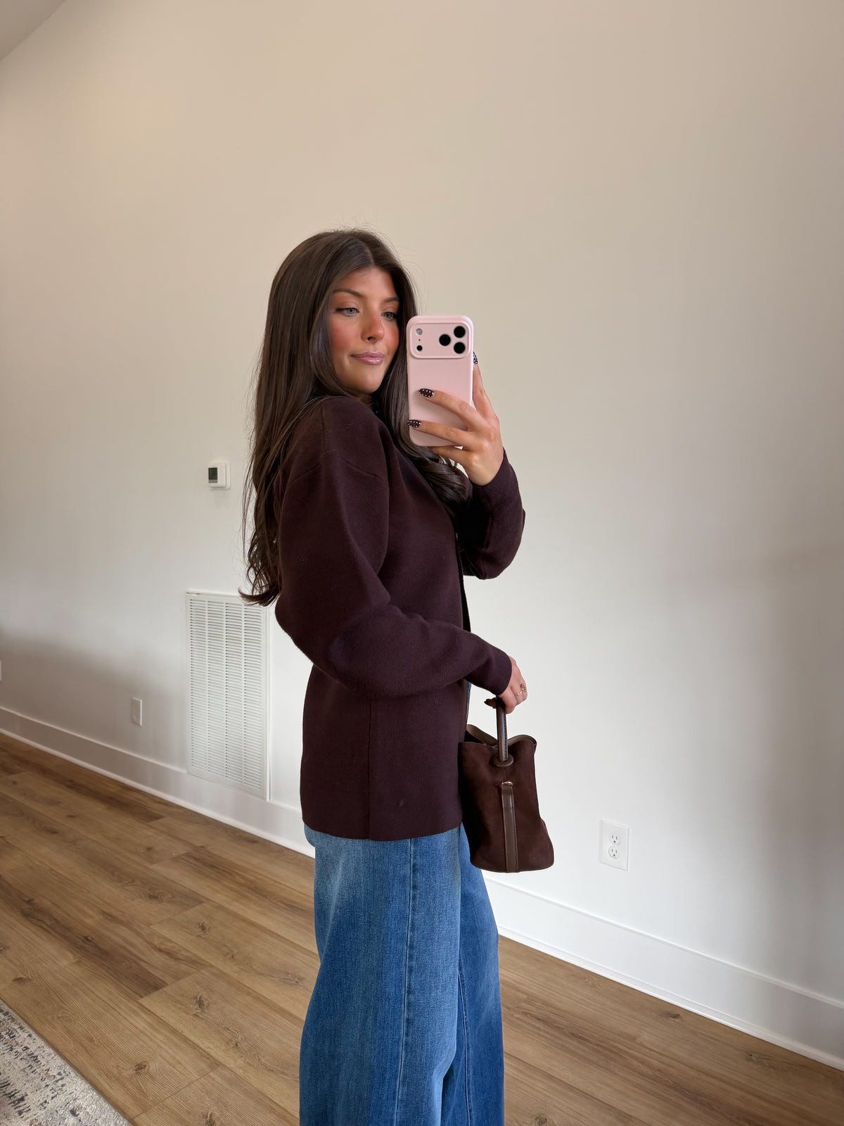 Sculpted Sleeve Cardigan (Brown)