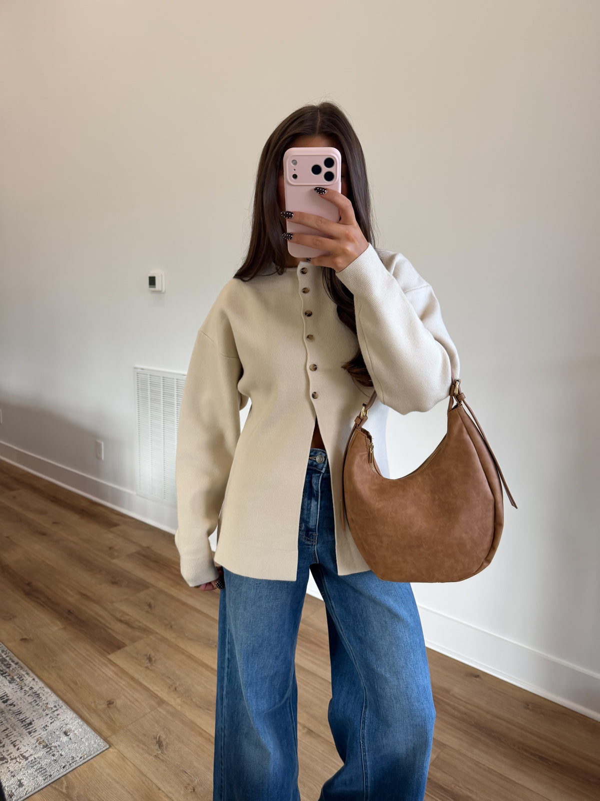 Sculpted Sleeve Cardigan (Cream)