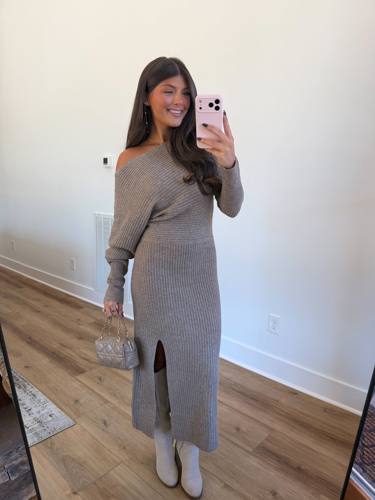 Taupe Ribbed Sweater Maxi Dress