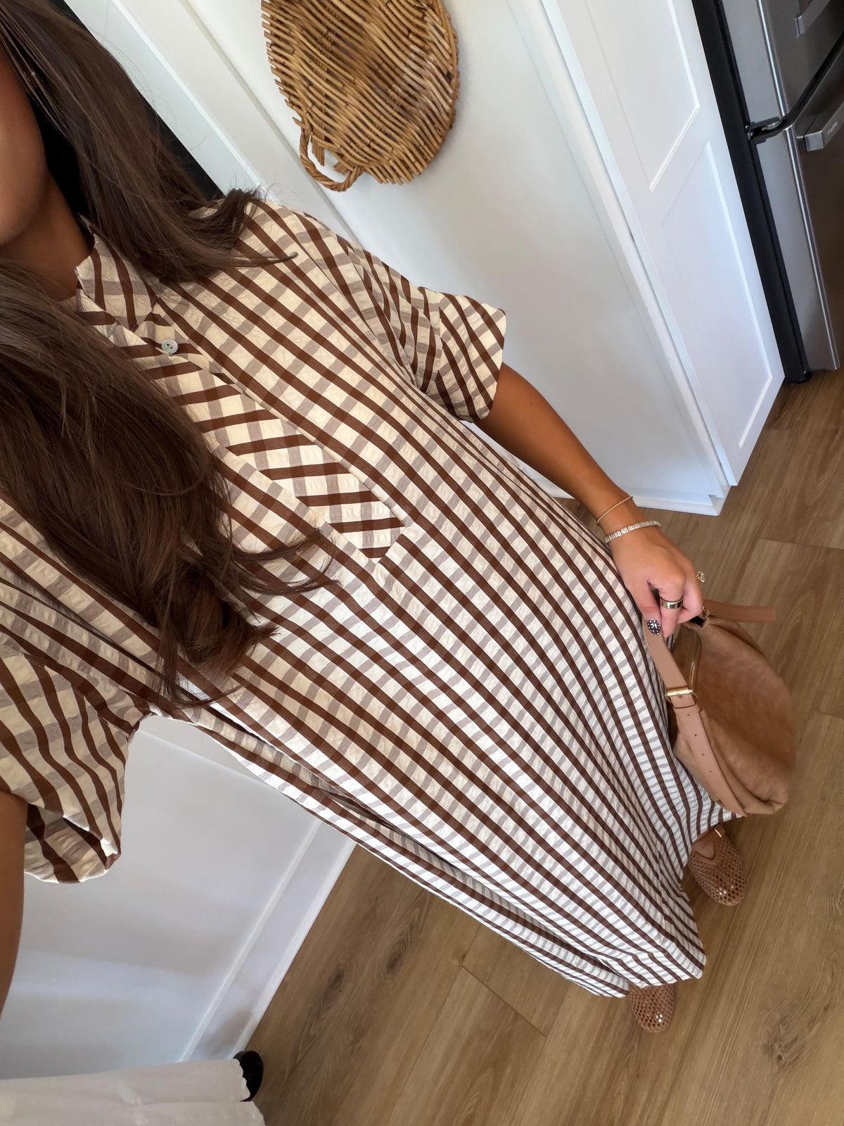 Southern Charm Gingham Midi Dress (Brown)