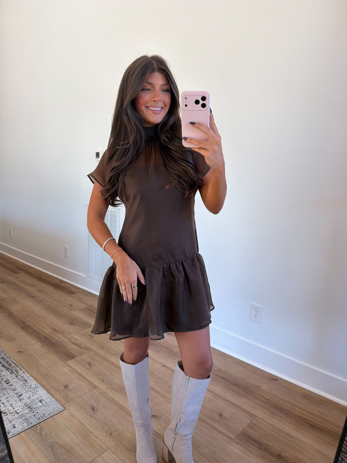 Chocolate Bow Back Mini Dress