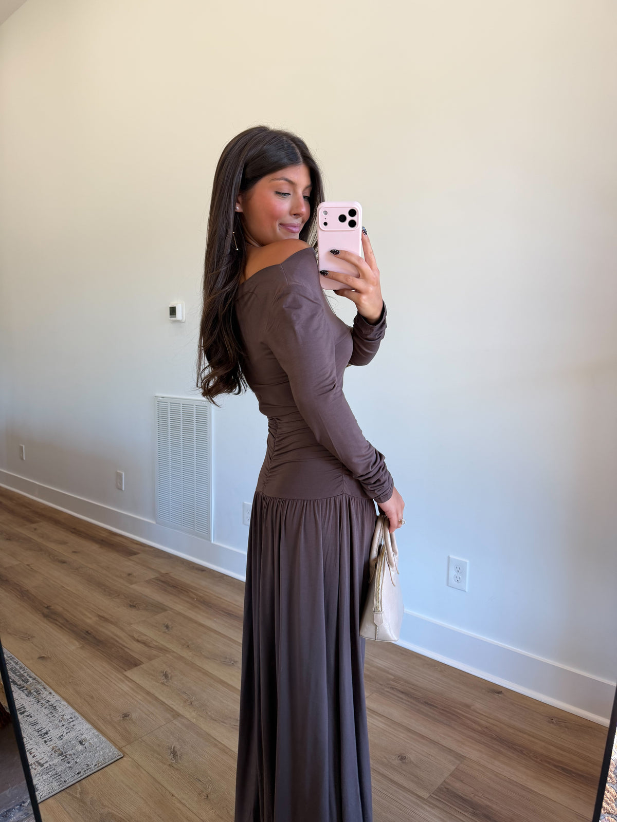 Mocha Ruched Maxi Dress