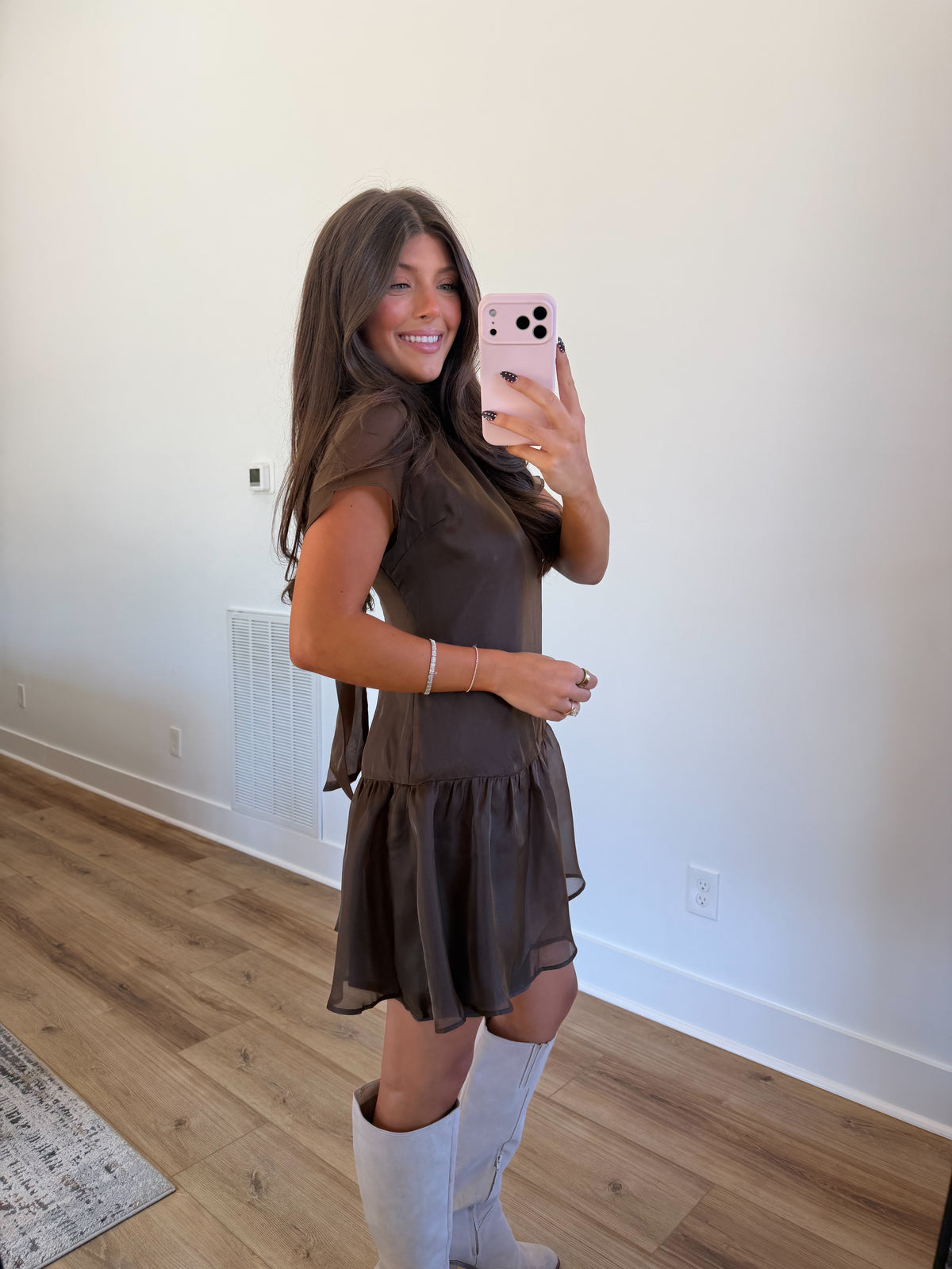 Chocolate Bow Back Mini Dress