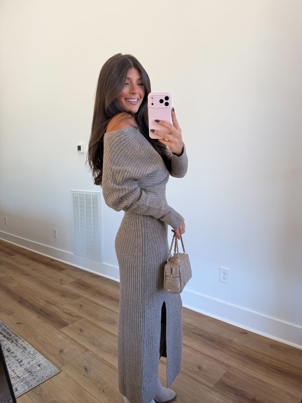 Taupe Ribbed Sweater Maxi Dress