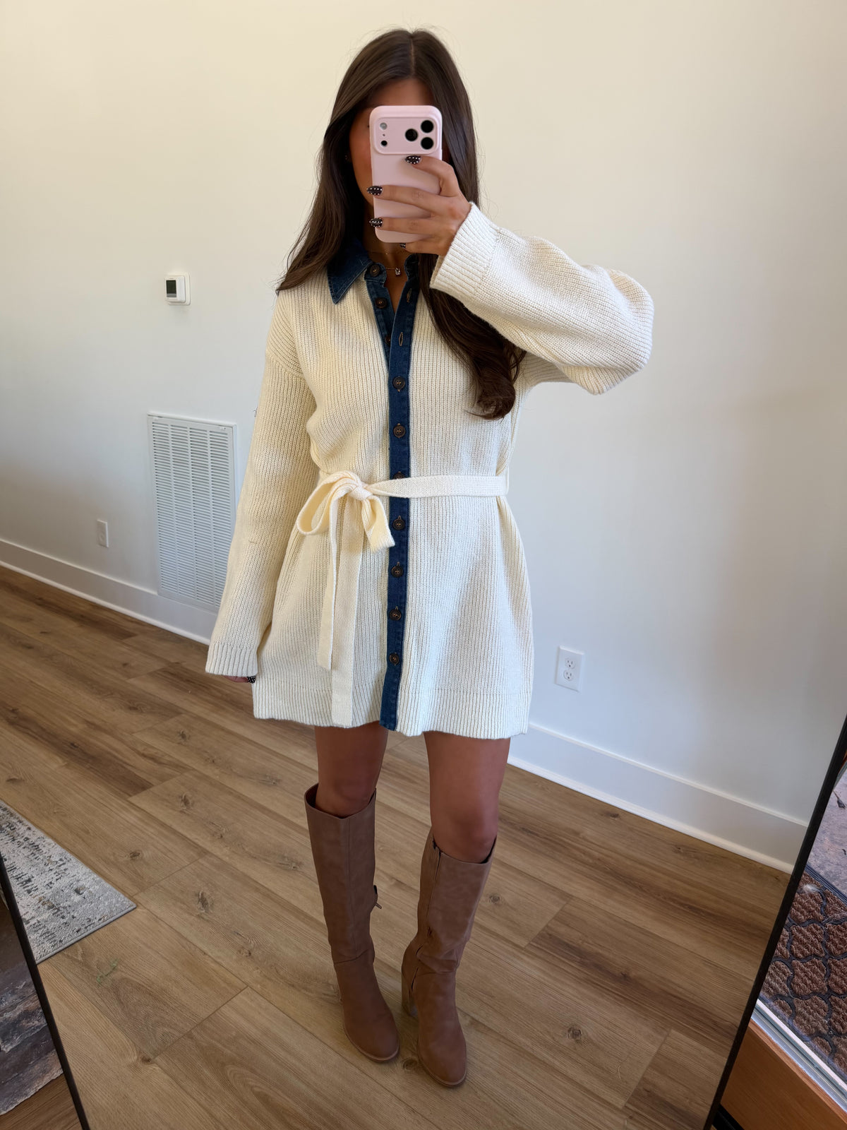 Denim Details Knit Mini Dress