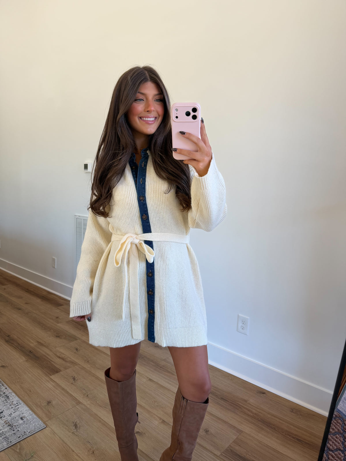 Denim Details Knit Mini Dress