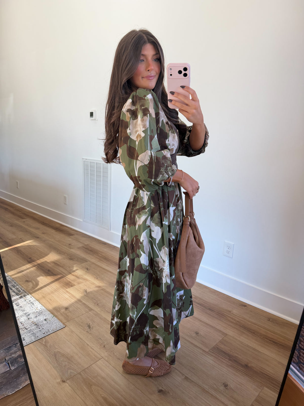 Autumn Bloom Zip Midi Dress (Green)