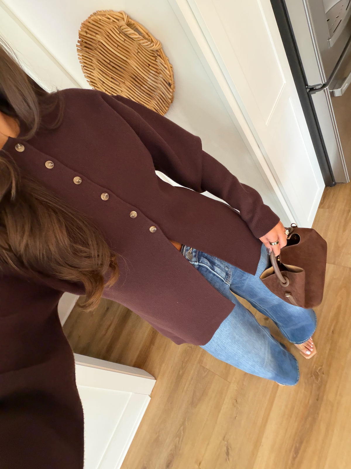 Sculpted Sleeve Cardigan (Brown)
