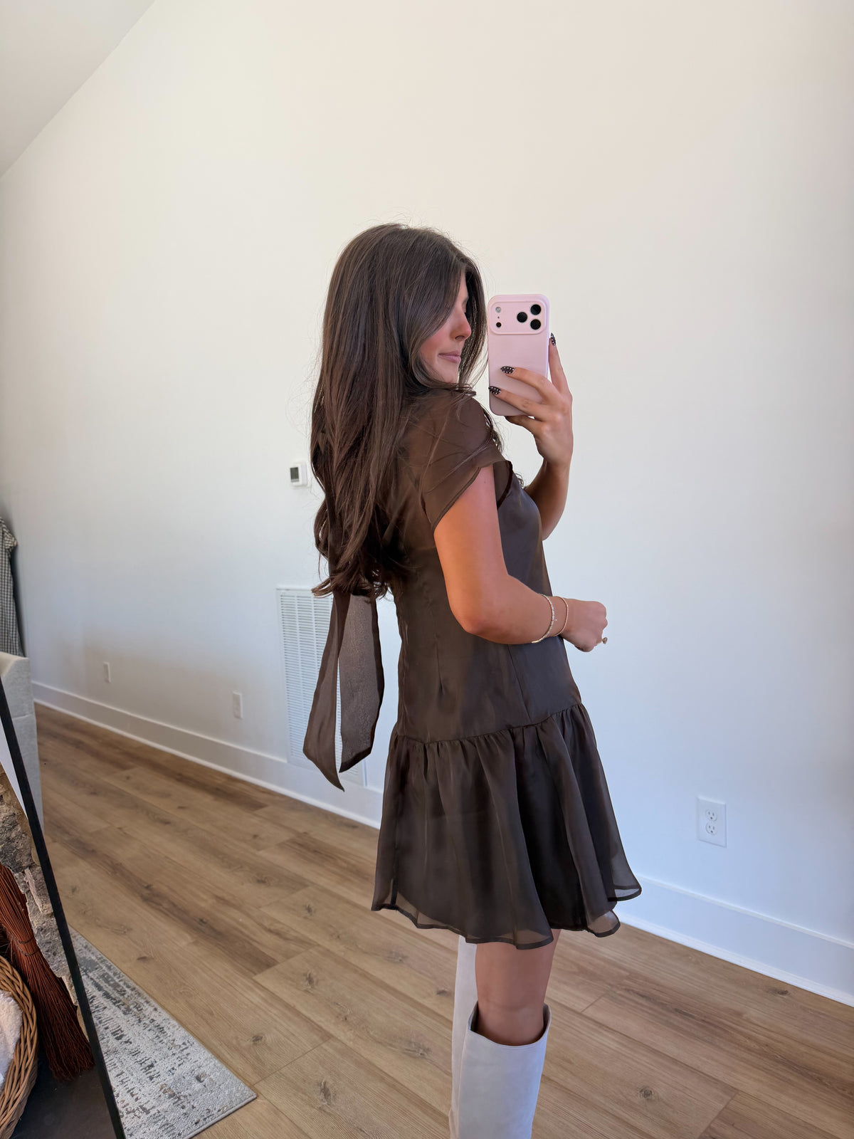 Chocolate Bow Back Mini Dress