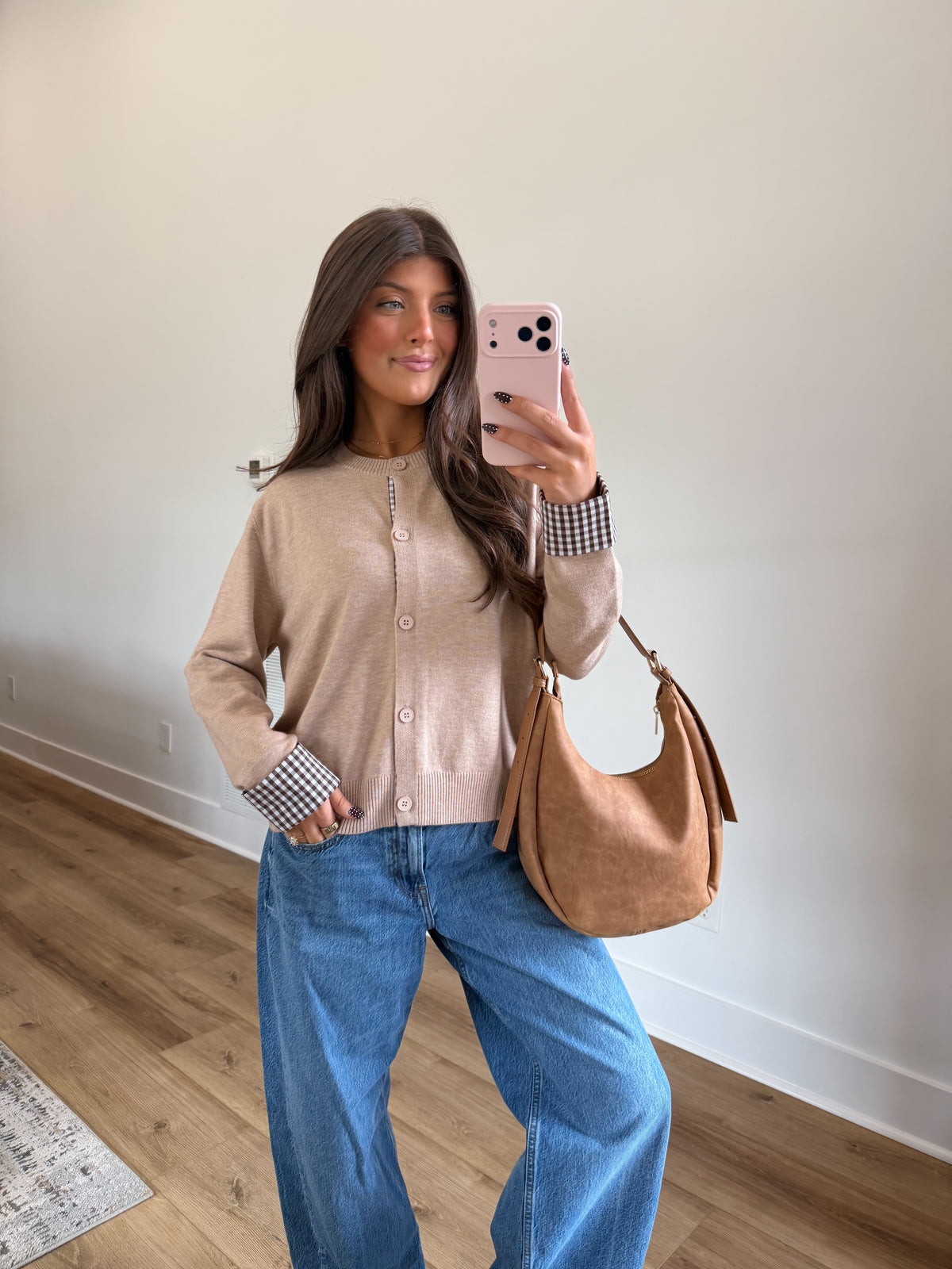 Gingham & Knit Cardigan