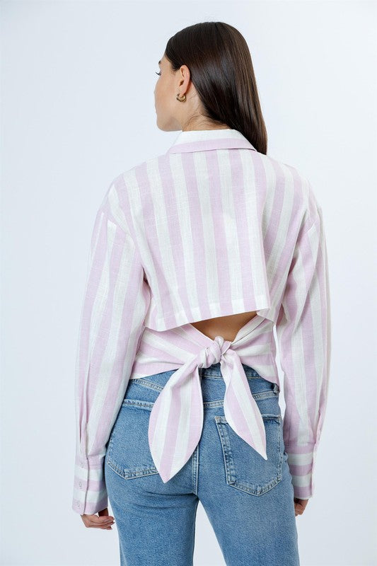 Pink & White Linen Tie Top
