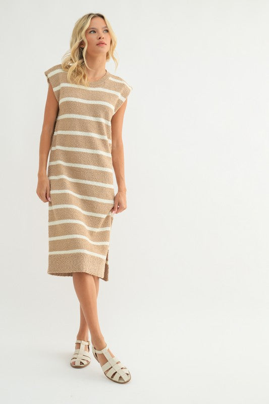 Salted Stripes Midi Dress (Taupe)
