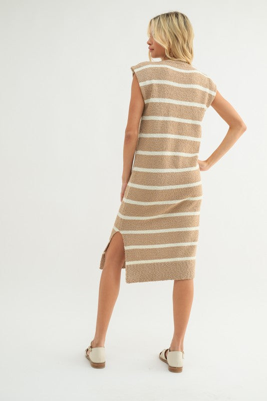 Salted Stripes Midi Dress (Taupe)