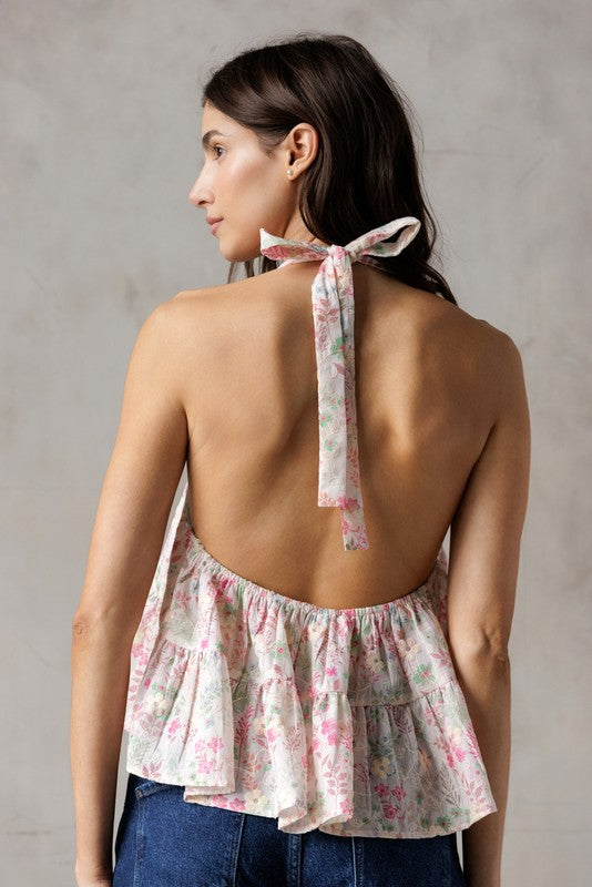 (Pink) Watercolor Bloom Halter Top