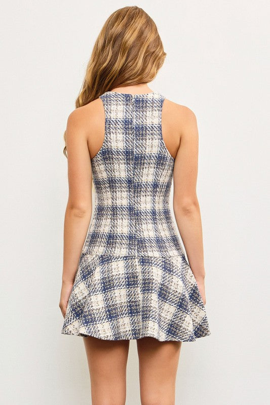 Blue Christmas Plaid Mini Dress