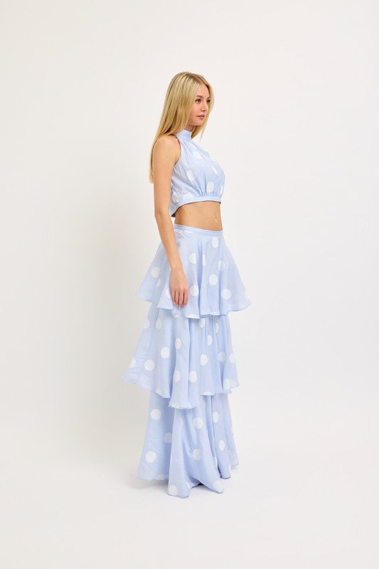 Baby Blue Polka Dot Maxi Skirt Set