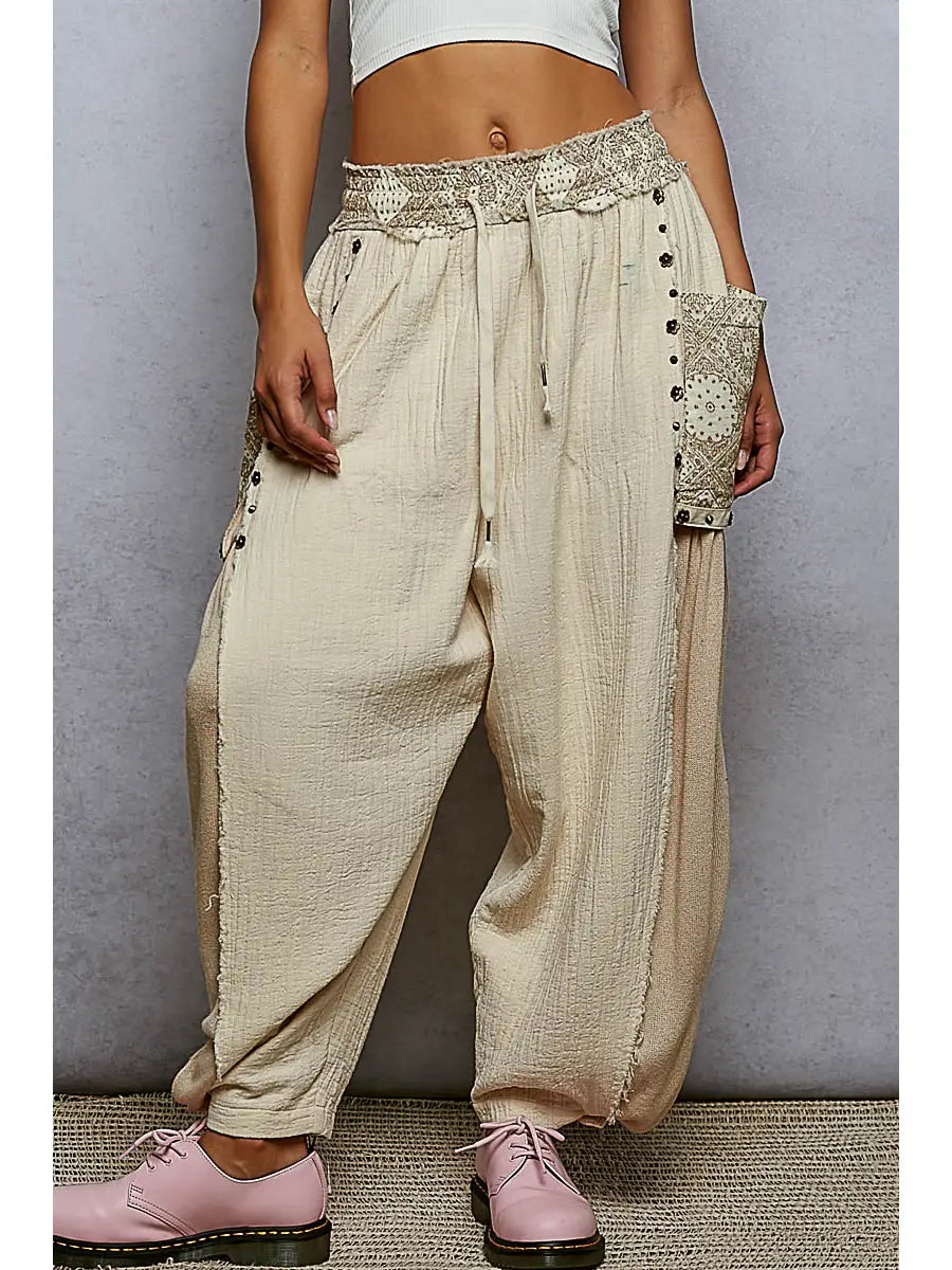 Cream Studded Joggers (PRE-ORDER (Mid-October)/ Restock)