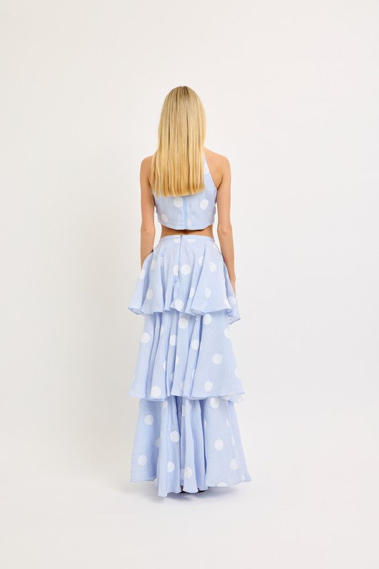 Baby Blue Polka Dot Maxi Skirt Set