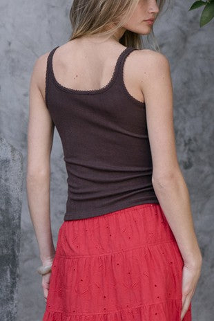 Pointelle Knit Cami (Brown)