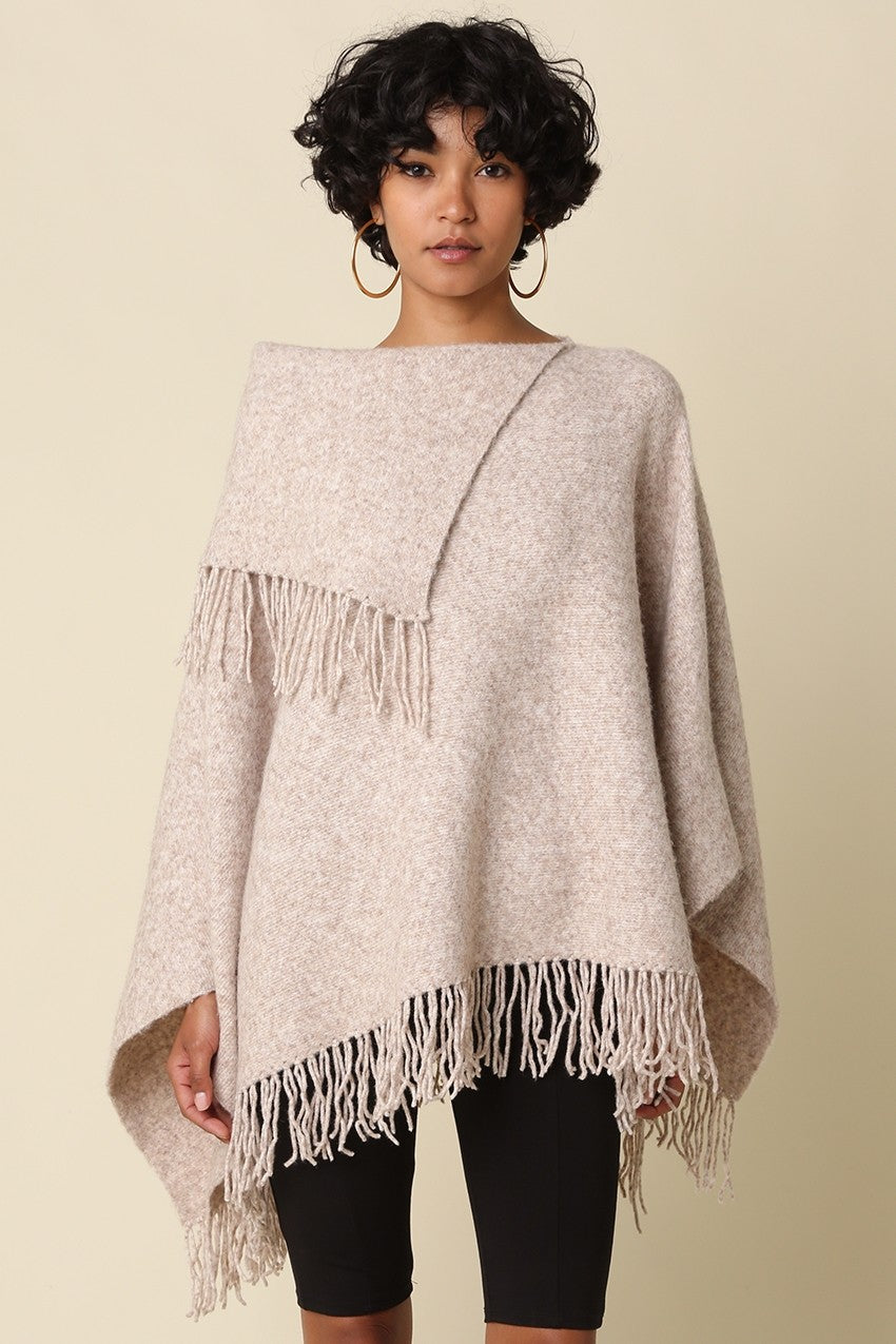 Reece Fringe Poncho (Oatmeal)