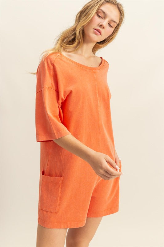 Oversized Tee Romper (Orange)