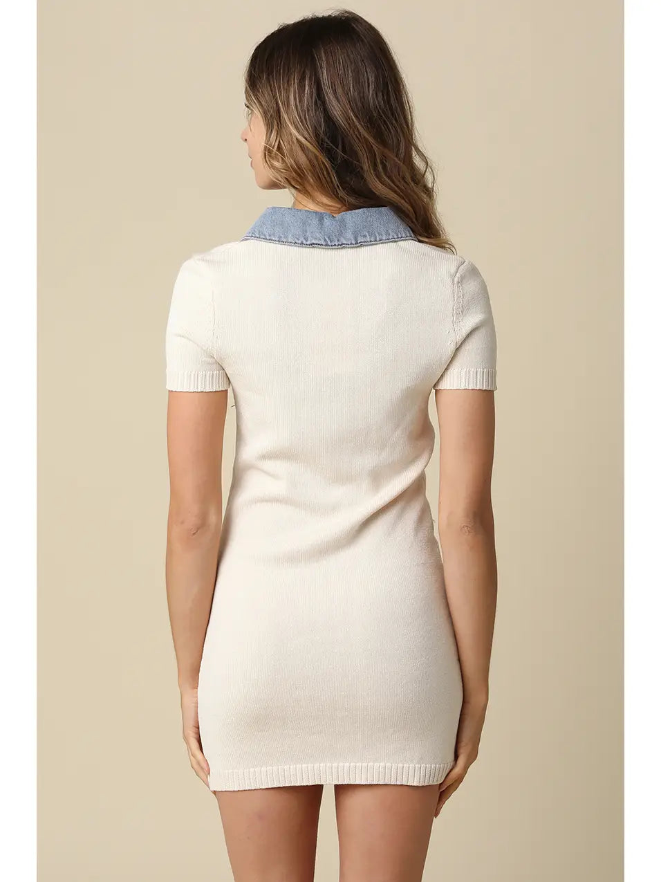 Knit Denim Collar Mini Dress