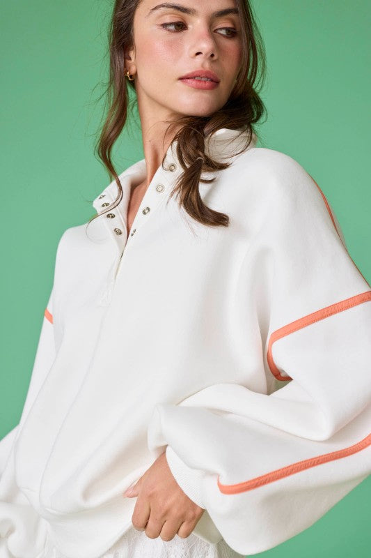 Orange Cream Snap Button Pullover