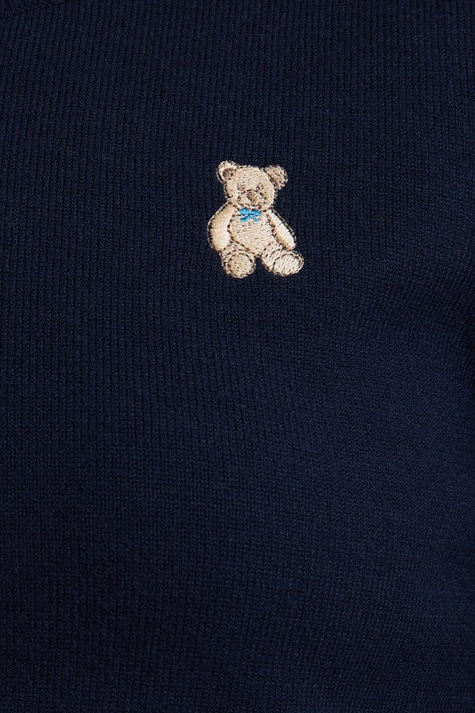 Navy Bear Sweater Top