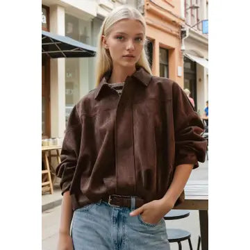 Suede Bomber Jacket (Brown)