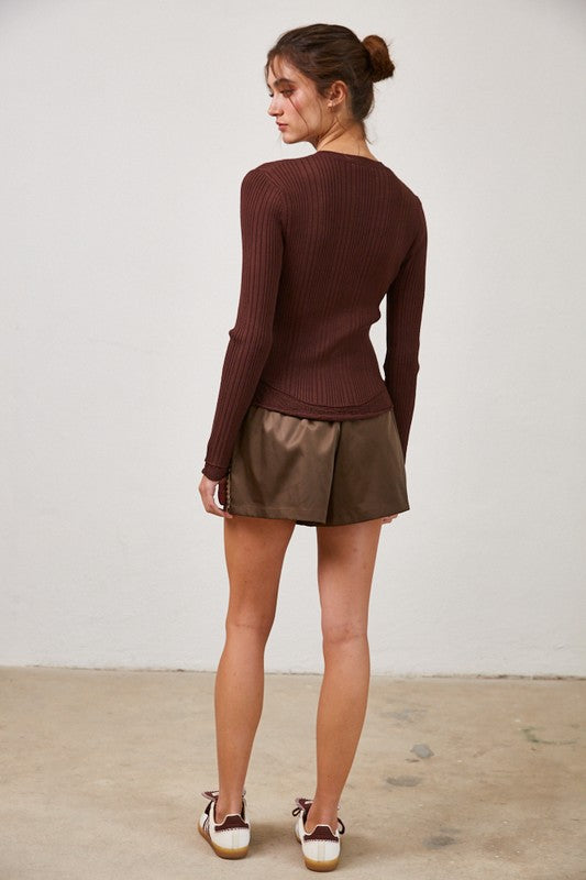 Brown Lace Trim Cardigan