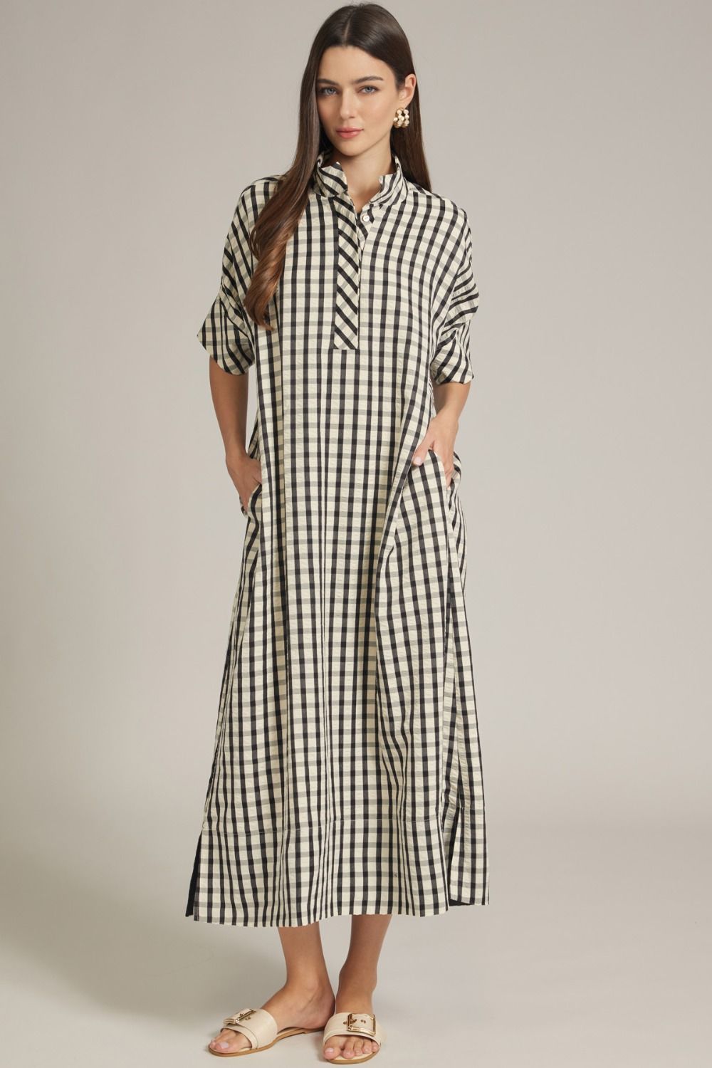 Southern Charm Gingham Midi Dress (Black)