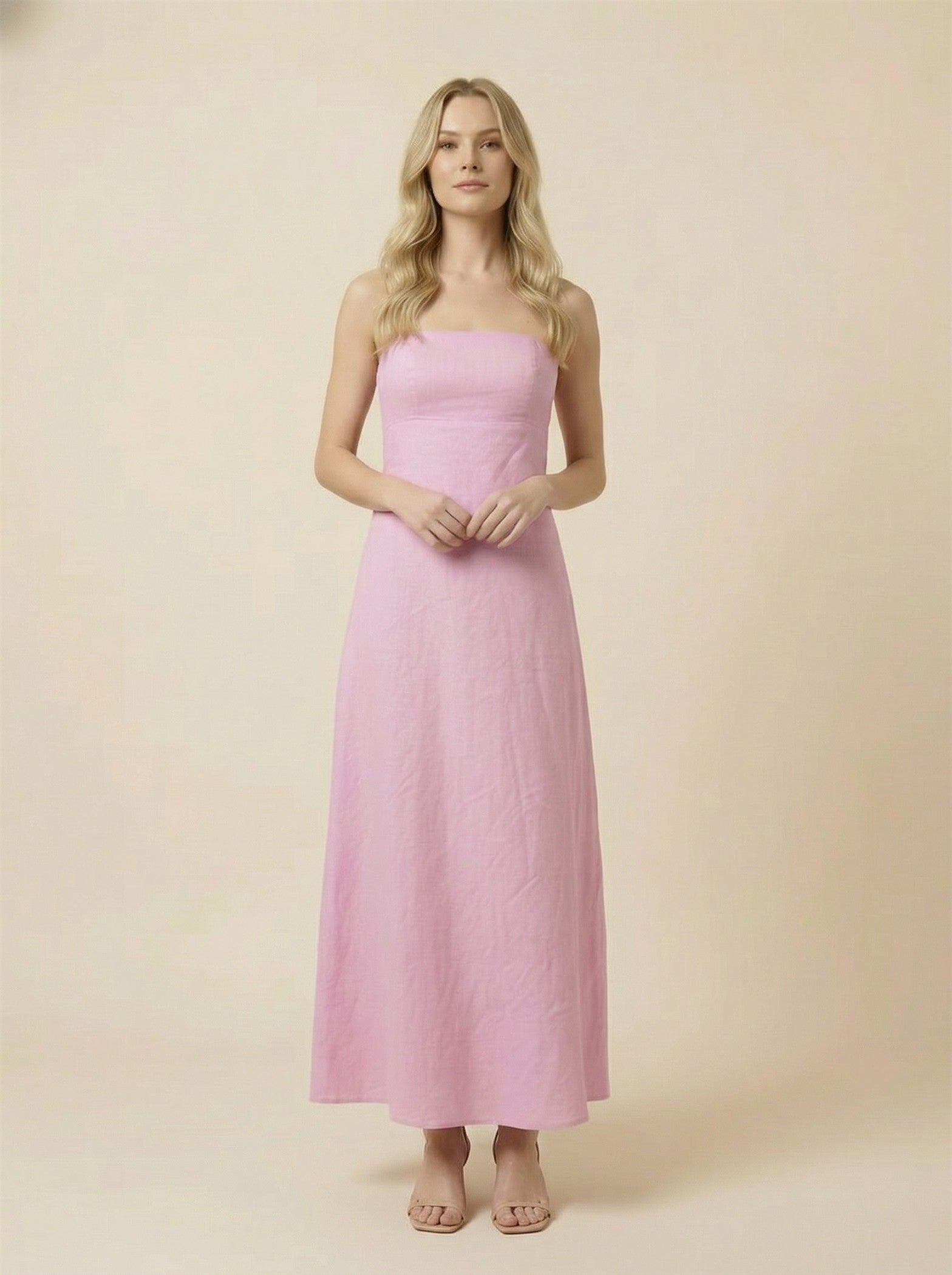 Pink Linen Maxi Dress