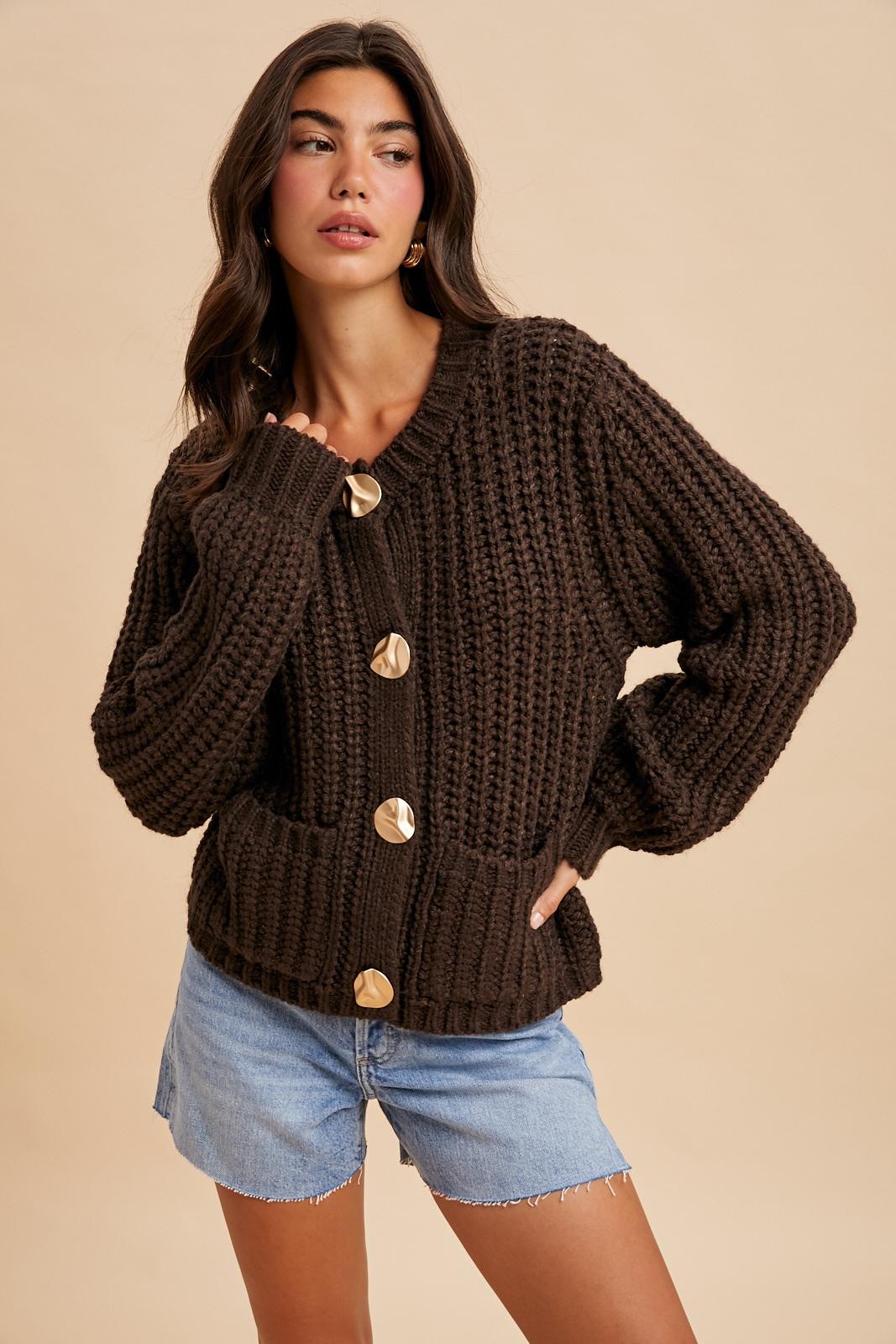 The Golden Button Cardigan (Brown)