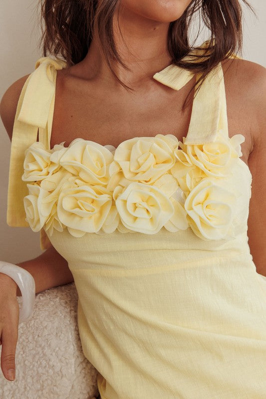 Daisy Bloom Midi Dress (Yellow)