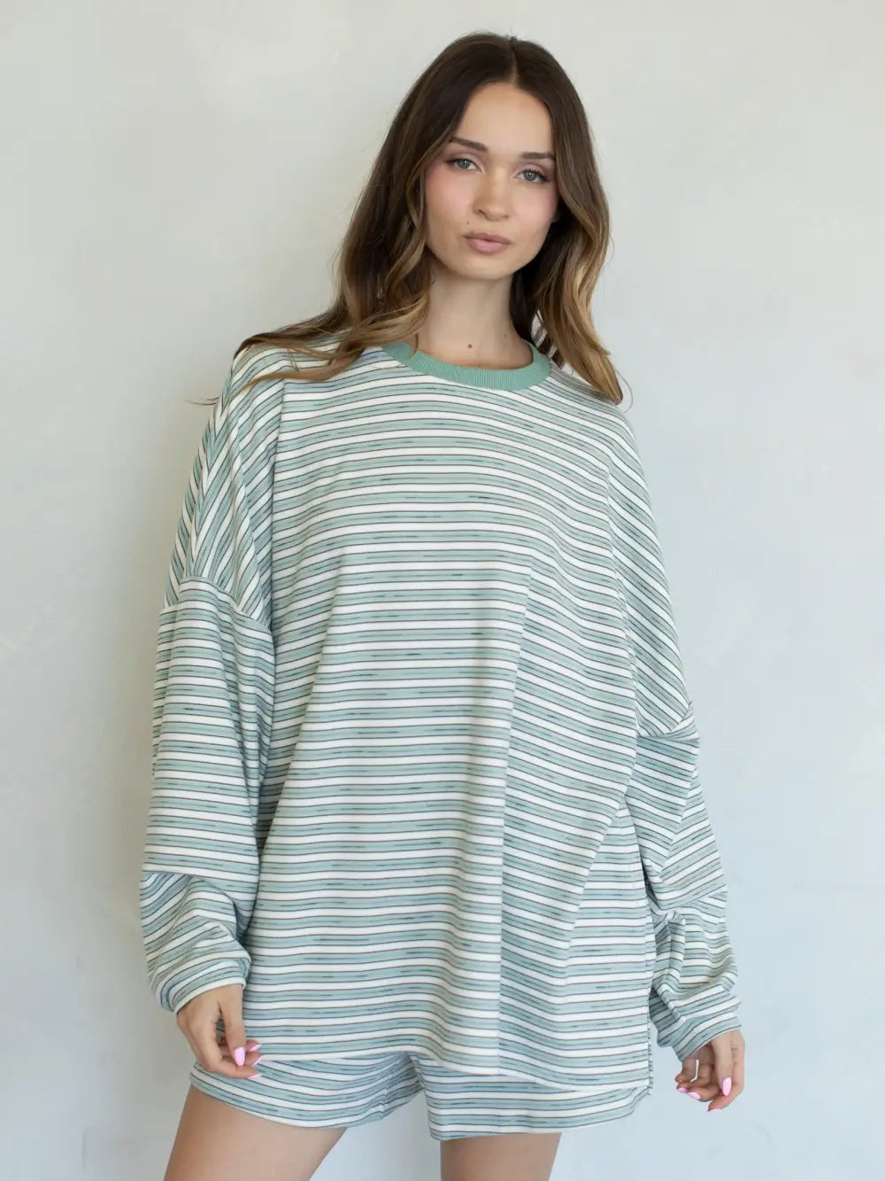Mint Stripe Shorts Set