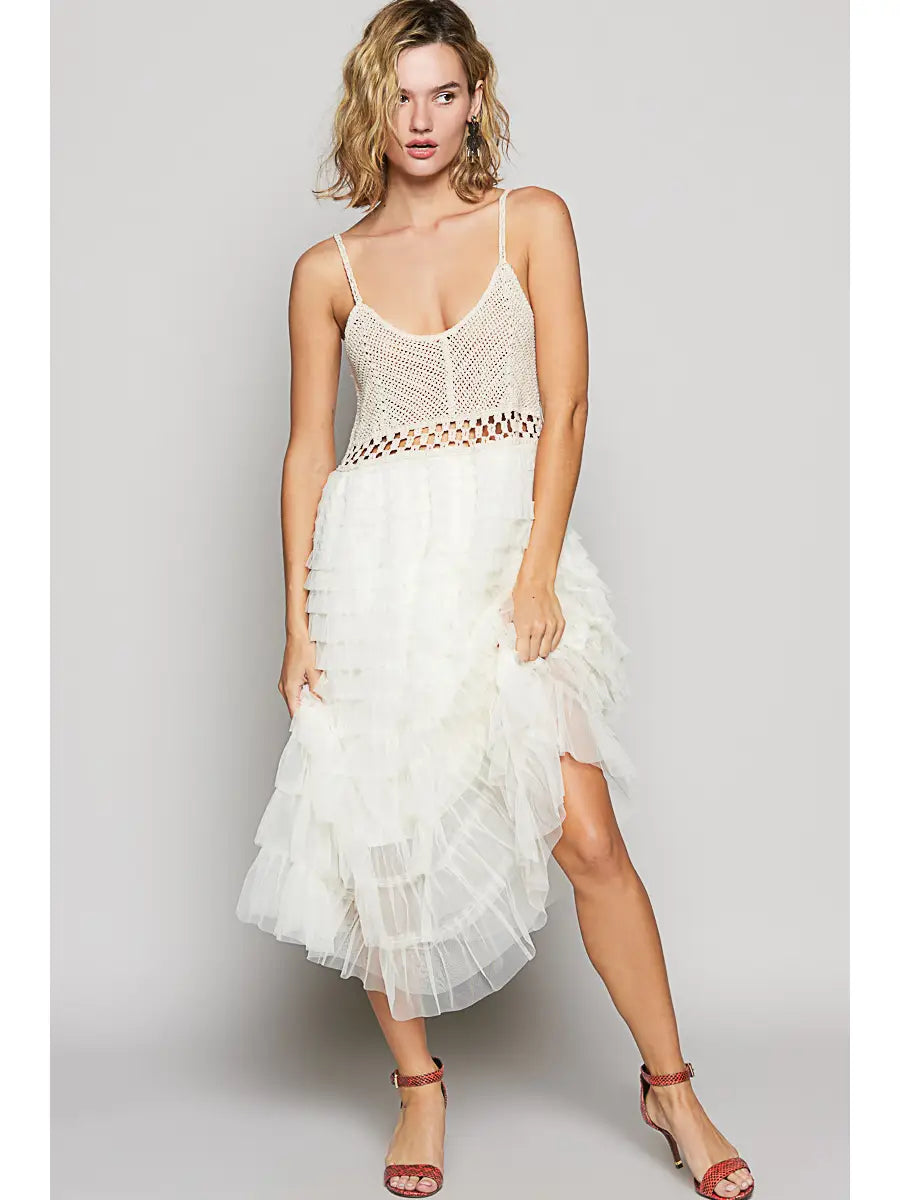 Crochet Ruffle Midi Dress