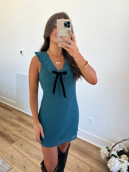 Sunday Turquoise Collared Mini Dress